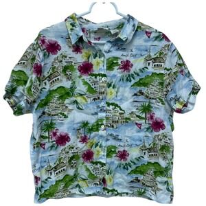 Cynthia Rowley Shirt Womens M Multicolor Almafi Coast Italy‎ Linen Hawaiian